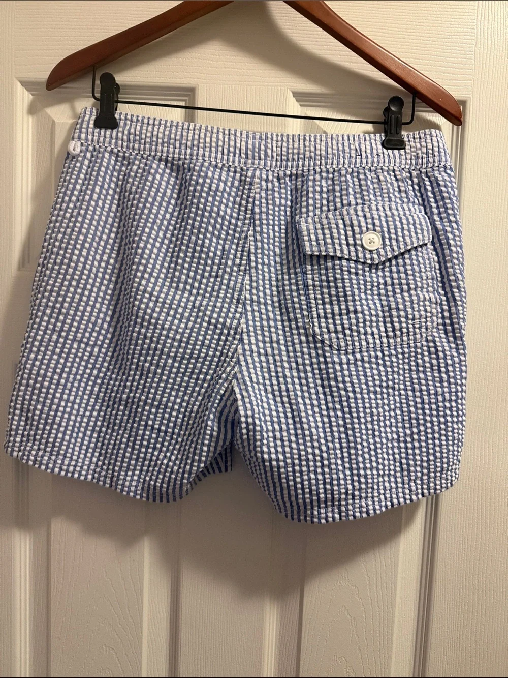 J. Crew Light Blue and White Seersucker Swim Trunks